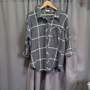 Gray Plaid Button-Up Shirt